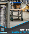 Heavy Duty Smooth Rolling Casters Set Of 4, 4 Inch Polyurethane On Cast Iron Wheels With Double Ball Bearings and 1.25 Inch Stem displayed on cart.