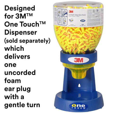 Uncorded Disposable Ear Plugs For Loud Work With NRR 33 From E A Rsoft Yellow Neon Blasts 3911010 in 500 pair refill bottle