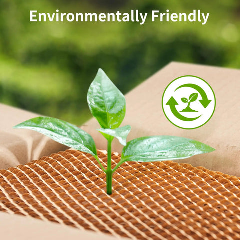 Top Shelf Honeycomb Packing Paper Stretch Roll With Extra Fragile Labels For Moving And Shipping Lightweight Cushion Wrap displayed with a green plant.