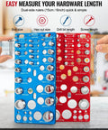 Nut and bolt thread gauge set, 62 pieces, blue metric panel and red standard panel, wall-mountable