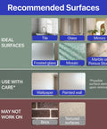 Recommended surfaces for Heavy Duty Double Adhesive Wall Hooks Peel and Stick Towel Hook including tile, glass, and wallpaper.