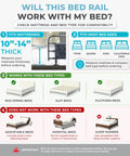 Killer Grip Premium Adjustable Bed Rail For Seniors Featuring No Fuss Setup And Smart Storage Pocket Astm Approved Fall Prevention Safety Guard Railing Black assist bar compatibility guide for various bed types.