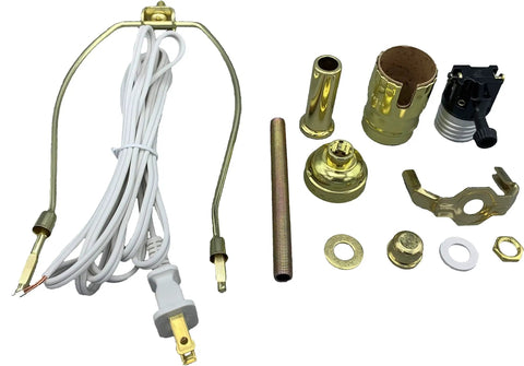 Make Your Own Lamp DIY Kit With Instructions, Complete Lamp Parts Set Including 3-Way Turn Knob Socket, Brass Plated Detachable Harp, 8-Foot UL Listed White Cord, Finial, And All Hardware For Easy Wiring