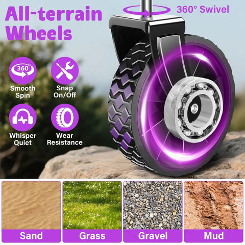 Close-up of all-terrain wheel with 360° swivel on Foldable Wagon Cart With 280 Lbs Capacity, Lightweight And Easy To Carry