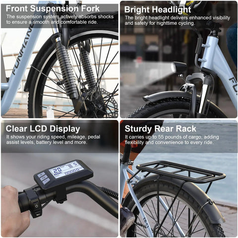 Electric Bike For Adults With 1000W Peak Motor And 20 MPH Top Speed City Cruiser Ebike With 48V Battery Up To 50 Mile Range