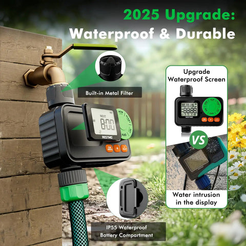 2025 upgrade of programmable sprinkler timer for garden hose with rain delay and manual on off, durable waterproof design