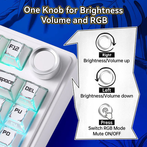 Badass Wireless Mechanical Gaming Keyboard With Dope Creamy Switches And Smooth Volume Knobs Features Tri Mode Bluetooth And Usb C Wired Connect For Gamer Desk Setup showing volume and RGB control knob.