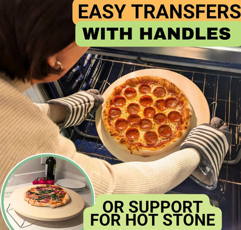 Ultimate 16 Inch Pizza Stone Set With Handles For Oven Or Grill Cordierite Round Stone Plus Wood Pizza Peel And Cutter