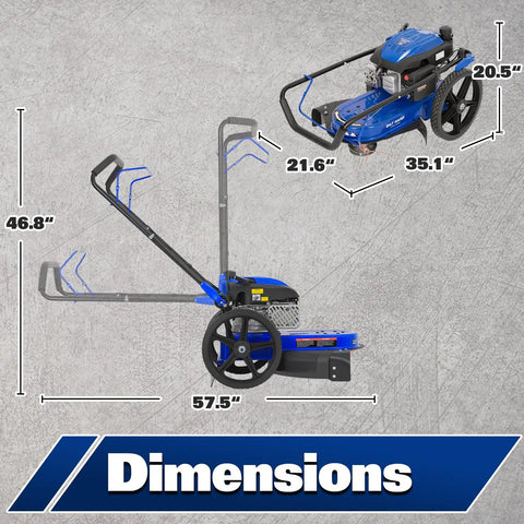 Dimensions of Workhorse Heavy Duty Walk Behind Gas String Trimmer With 170cc 4 Cycle OHV Engine