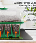 3-Pack Seed Starter Trays with Adjustable Humidity Dome set on heat mat, showing temperature and humidity controls.