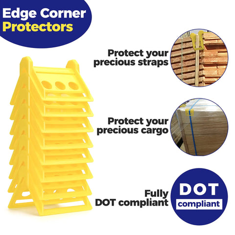 Stack of 24 Pack Edge Corner Protectors With Carrying Case For Flatbed Cargo And Truck Shipping, showing protective use.