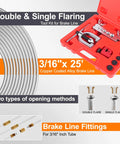 Three Sixteenth Inch Brake Line Repair Kit With Double And Single Flare Tool And 25 Feet Zinc Coated Brake Line 40 Fittings 4 Unions And Brake Line Bender kit display