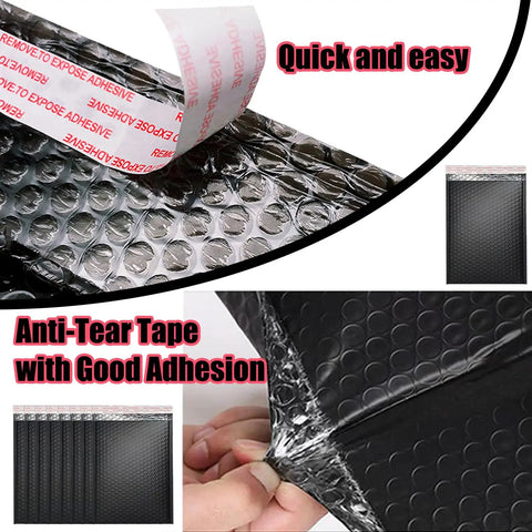 Black Bubble Mailers Set Of 50 Waterproof Self Seal Padded Envelopes For Shipping And Packing, anti-tear tape detail