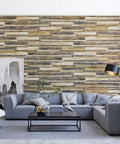 Teak Wood 3D Wall Panels Set Of 6 For DIY Accent Wall Dope Design Handmade Unique Planks With Varying Thickness Midnight Mist Finish