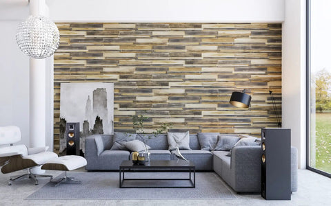 Teak Wood 3D Wall Panels Set Of 6 For DIY Accent Wall Dope Design Handmade Unique Planks With Varying Thickness Midnight Mist Finish