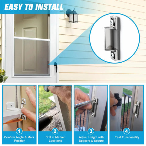 Durable Screen Door Latch Replacement Kit Compatible With Prime-Line K5148 installation steps and silver finish latch
