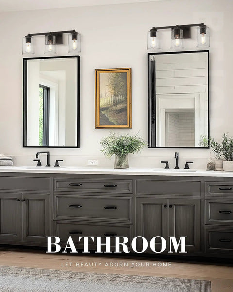 3 Light Vintage Style Vanity Light Fixture for Bathrooms in Oil Rubbed Bronze With Clear Seeded Glass Mid Century Modern Wall Sconce for Bath Vanity Hallway Or Bedroom 24.5 W x 8.7 H