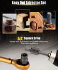 Close-up of a 36 Piece Screw And Bolt Extractor Kit 3 In 1 Easy Out Set shown with a wrench attached to an extractor socket.