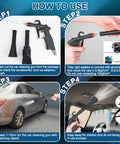 Senduzll Tornado car cleaning gun with black aluminum alloy bearing nozzle and attachment set for air compressor use
