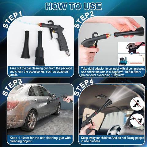 Senduzll Tornado car cleaning gun with black aluminum alloy bearing nozzle and attachment set for air compressor use