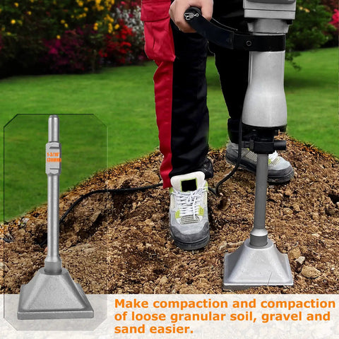 1-3/16 Inch Tamper Shank And 6x6 Inch Dirt Compactor Plate For Electric Jack Hammer in use on loose soil