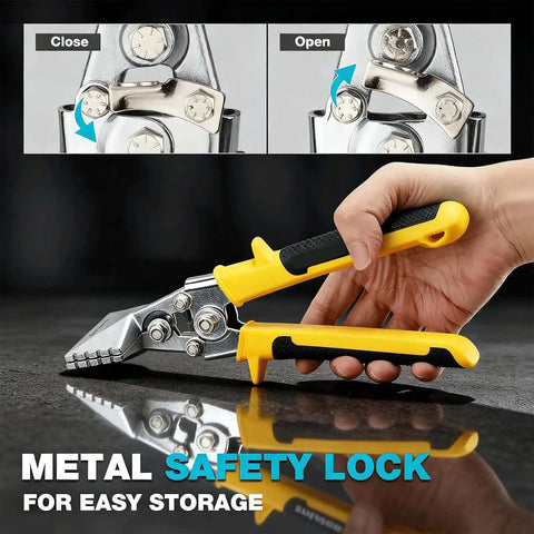 Heavy Duty Sheet Metal Hand Seamer Built Tough With 6 Inch Jaw Sheet Metal Bender And Flattening Tool Hot Forged 3Cr13 Steel Non Slip Handle And Safety Lock For HVAC Roofing And Duct Work showing metal safety lock mechanism.