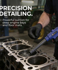 Mechanic using Dual Action Pneumatic Vacuum And Air Blow Gun With 6 Attachments 150 PSI Power for engine cleaning