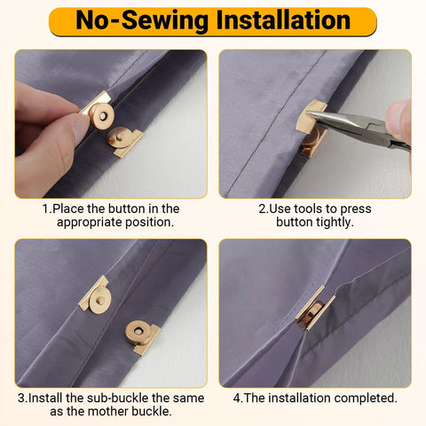 Step-by-step guide for installing 24 Pairs 14mm Magnetic Snaps For Purses And Totes No Sew Closures on fabric
