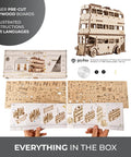 Knight Bus 3D Puzzle With 268 Pieces And 7.7 Inch Build Size Transformable Triple Decker Design, spring-powered wooden model kit