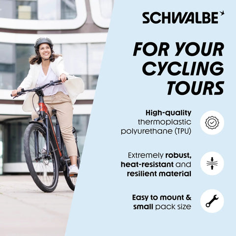 Cyclist riding a bike with Aerothan Tube Ultra Lightweight TPU Bicycle Inner Tube For MTB Mountain Bikes Trekking Gravel Cargo And BMX Heat Resistant Pro Grade Low Rolling Resistance Rim Brake Ready Made In Germany