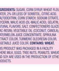 Ingredients list for Watermelon Berry Collision Ropes Candy Soft And Chewy 9 Oz Bag With Tart Filling, describing various ingredients.