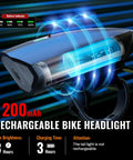 Two Pack Bike Lights With Horn, 1400LM USB Rechargeable Front Headlight And Tail Light, Waterproof With Three Modes, side view