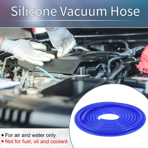 High Temp Silicone Vacuum Tubing Hose In Blue, 16.4 Ft Long, 3mm Inner Diameter, installed in car engine compartment.