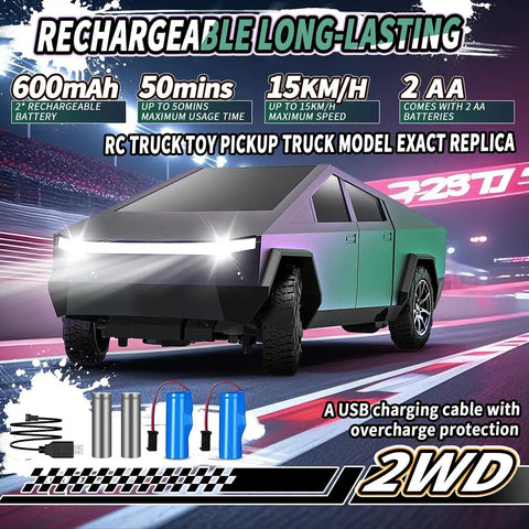 Rad All Terrain RC Pickup Truck With LED Lights And Load Space, Blazing Fast Electric Remote Control Car Toy For Kids And Adults, Color Change Green Purple, Great Birthday Gift