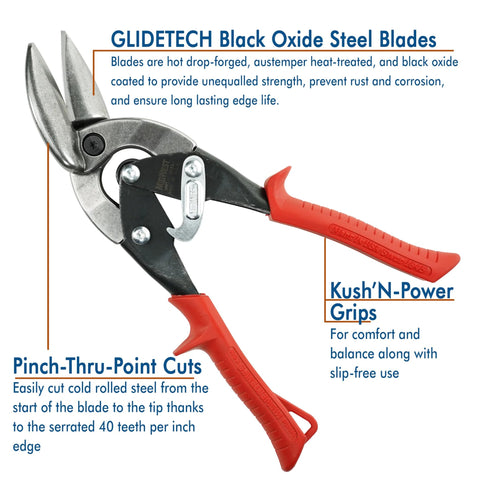 Midwest Blackout aviation snips with red handles; left- and right-cut offset tin snips