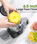 Top Rated 3-In-1 Cold Press Juicer For Juice, Nut Milk And Sorbet. Large 6.5 inch feed chute fits whole pineapple and other fruits.