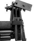 WEN LA3424 benchtop wood lathe, left-side view; black metal with headstock and tool rest