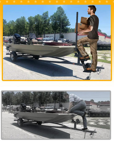Heavy Duty Boat Trailer Steps Rock Solid Steel Tongue Access For Three By Three Or Four By Four Sizes used for easy kayak launch from dock.