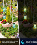 Three Piece Solar Powered Mosaic Lights Set For Outdoor Hanging Use Blue Lanterns Waterproof Night Lights For Tree Garden Patio Yard And Party Decor With Easy Hook Design Perfect For Indoor And Outdoor Vibe shining in garden at night and day.