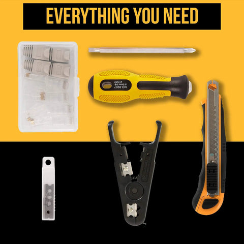 Badass 15-In-1 Network Tool Kit 2 Pack includes crimper, wire stripper, screws, and connectors in durable carry case.