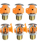 No Worries Quick Response Fire Sprinkler Heads Upright Chrome Spray Two Hundred Degrees Rating Half Inch Npt Hookup pack of six chrome sprinkler heads.