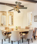 Farmhouse Industrial Ceiling Fan With Light And Remote 48 Inch Beefy Iron Build In Brushed Nickel Finish in dining room