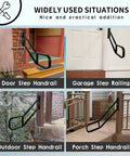 Sturdy Outdoor Step Handrail With Wall Mount Polished Black Oval Tube 0.8x1.6 Inch 31.2 Inch Length shown on door, garage, porch.