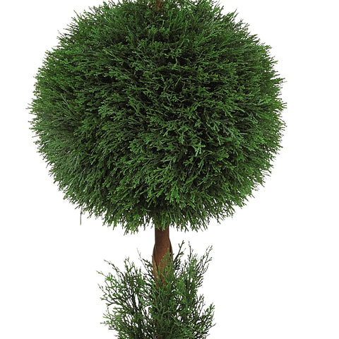 5 Ft Cypress Ball And Cone Silk Tree For Indoor Or Outdoor Use With 1,092 Leaves In A 10 W X 9 H Pot, close-up of ball foliage