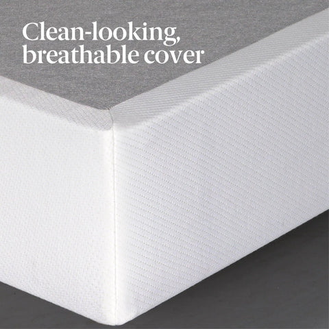 Dead Simple 9 Inch Box Spring With Built Tough Steel Core And Pristine White Cover close-up of breathable white cover texture.