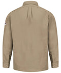 Back view of Heavy Duty Nomex IIIA Flame Resistant Work Shirt With Button Front Placket in tan color.