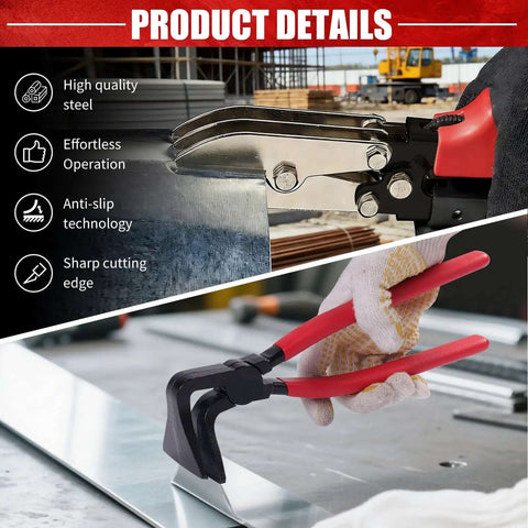 Pro Grade HVAC Sheet Metal Tools Set with 10.5 Inch 5-Blade Crimping Tool showcased with high quality steel and anti-slip technology.