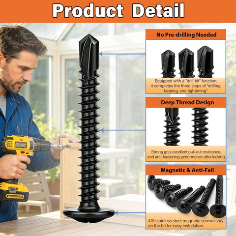 Heavy Duty Metal Screws Kit 1280-Piece Self Tapping And Self Drilling Set product details with features highlighted