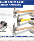 14oz Titanium Framing Hammer With Magnetic Nail Holder And Milled Face For One Hand Nail Start, model VN07175 7175 displayed