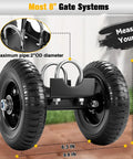 Heavy Duty 8 Inch Gate Wheel For Rolling Gates with steel brackets and rubber tread shown on lawn